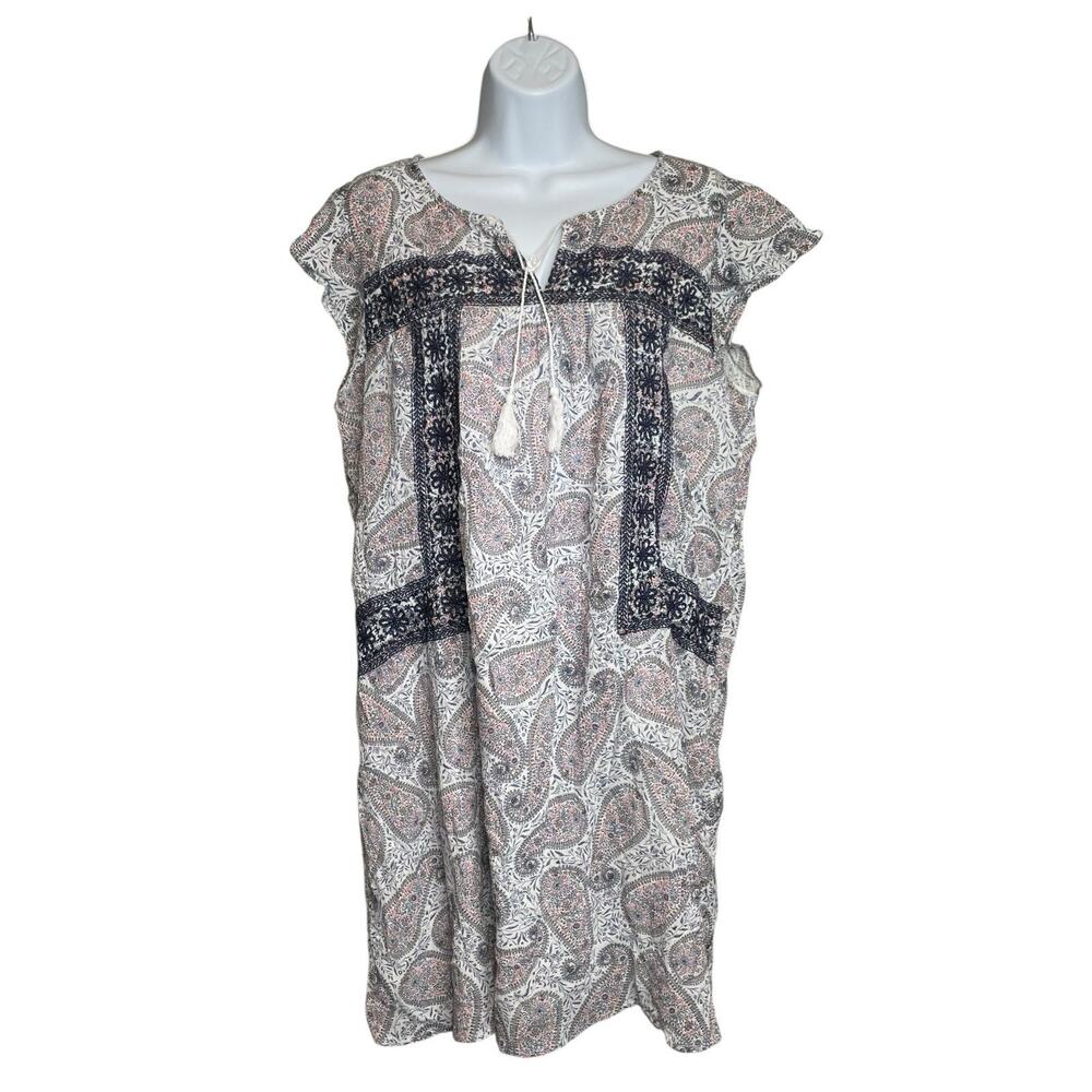 Old Navy Women's White Pink Paisley Print Shift Dress Size L Fairy Hippie Boho